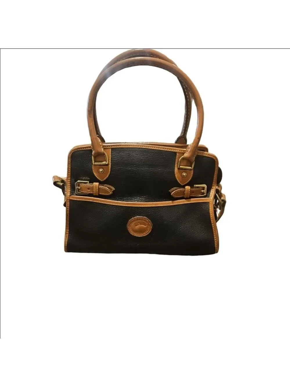 Women's Dooney & Bourke Vintage Pebbled Leather Buckle Satchel Black Brown
